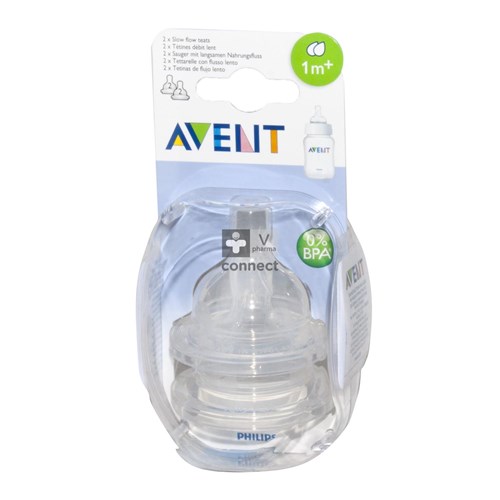 Avent Airflex Tetine Débit Lent 2 Trous +1 Mois 2 Pieces