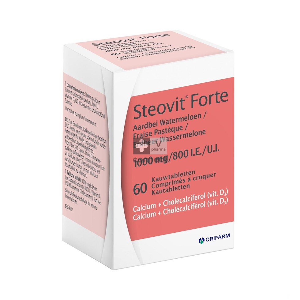 Steovit Forte Aardb.waterm.1000mg/800 Kauwtabl 60
