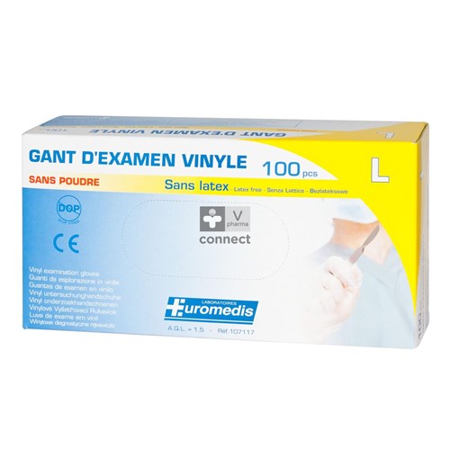 Euromedis Gants Vinyl Non Poudrés Larges Boite 100 Pièces